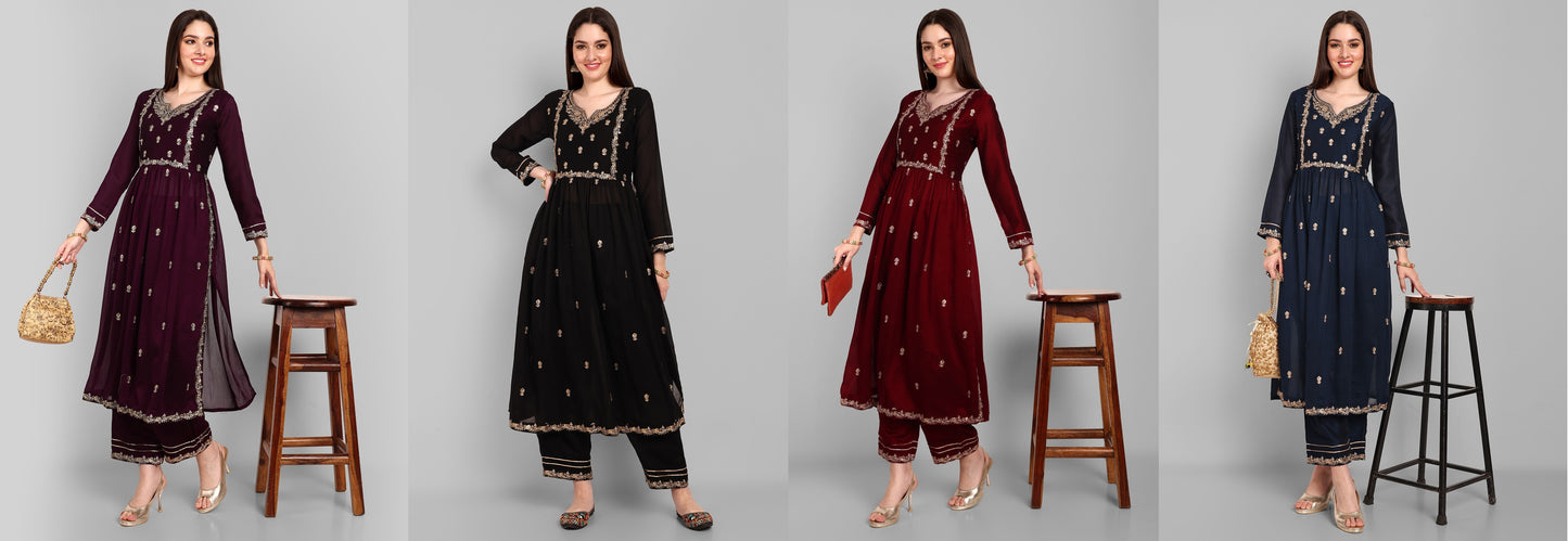 Embroidered Straight Kurta Pants Set