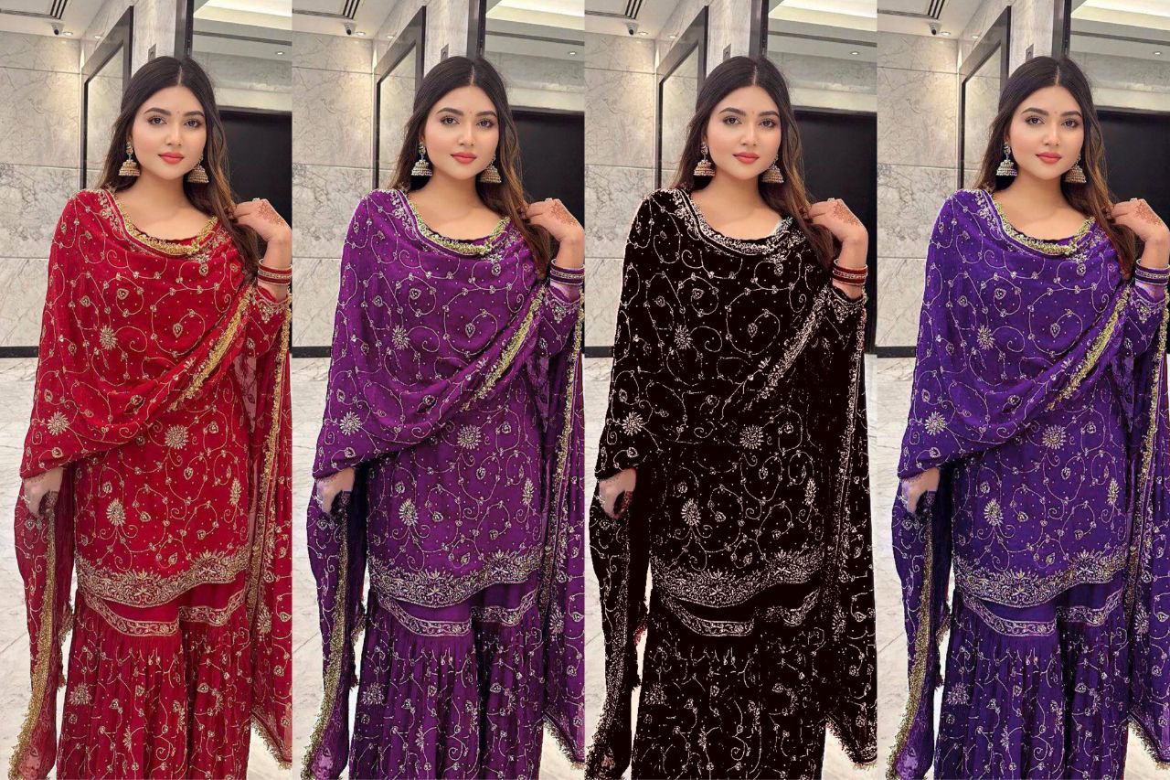 GEORGETTE TOP WITH BEAUTIFUL FULLY EMBROIDERED GEORGETTE SHARARA
