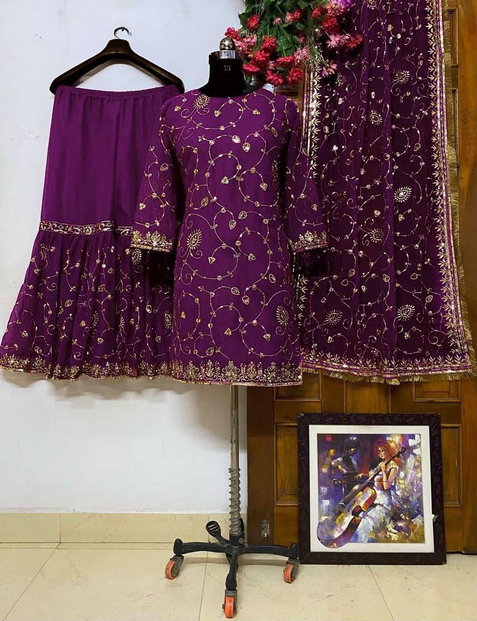 GEORGETTE TOP WITH BEAUTIFUL FULLY EMBROIDERED GEORGETTE SHARARA