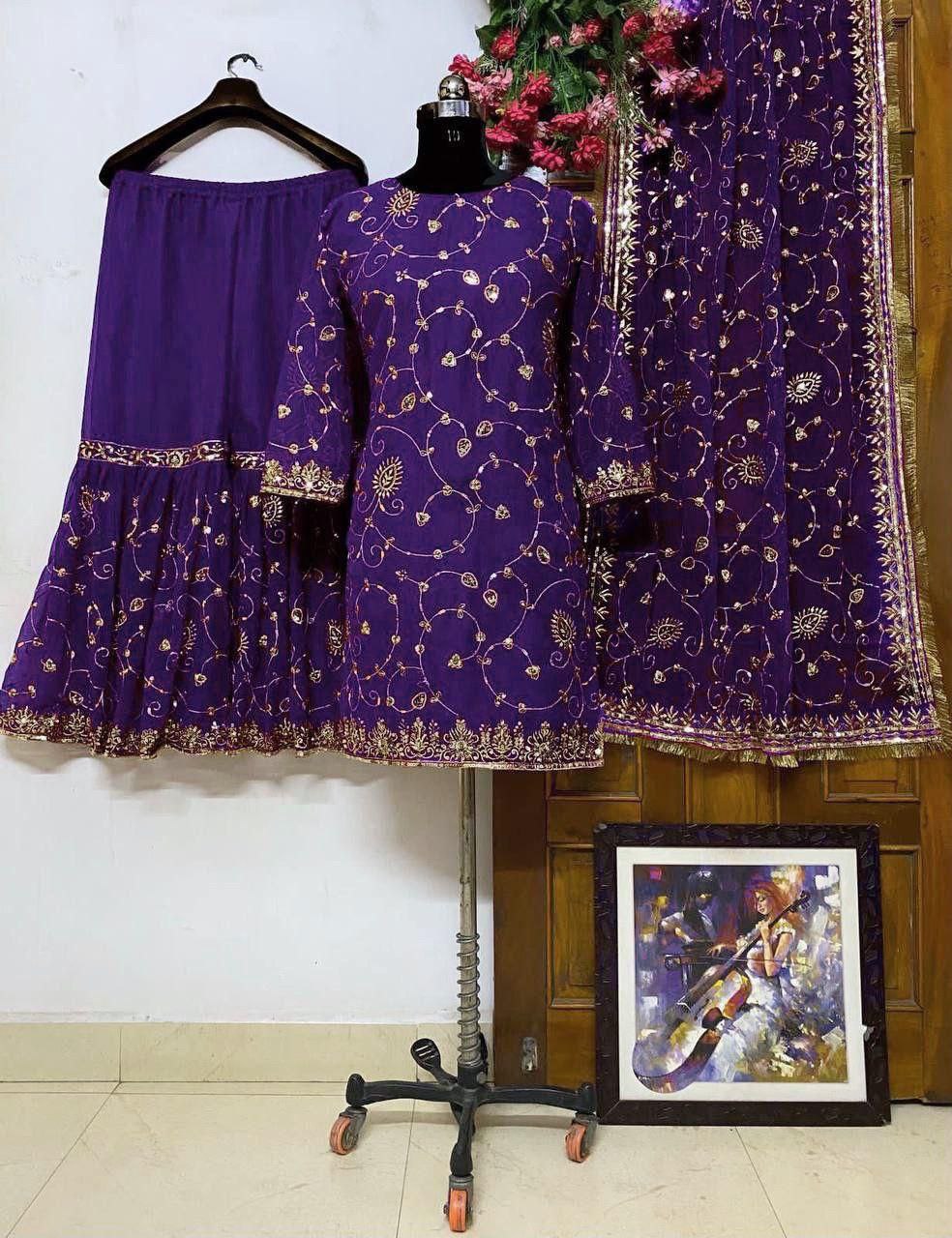 GEORGETTE TOP WITH BEAUTIFUL FULLY EMBROIDERED GEORGETTE SHARARA