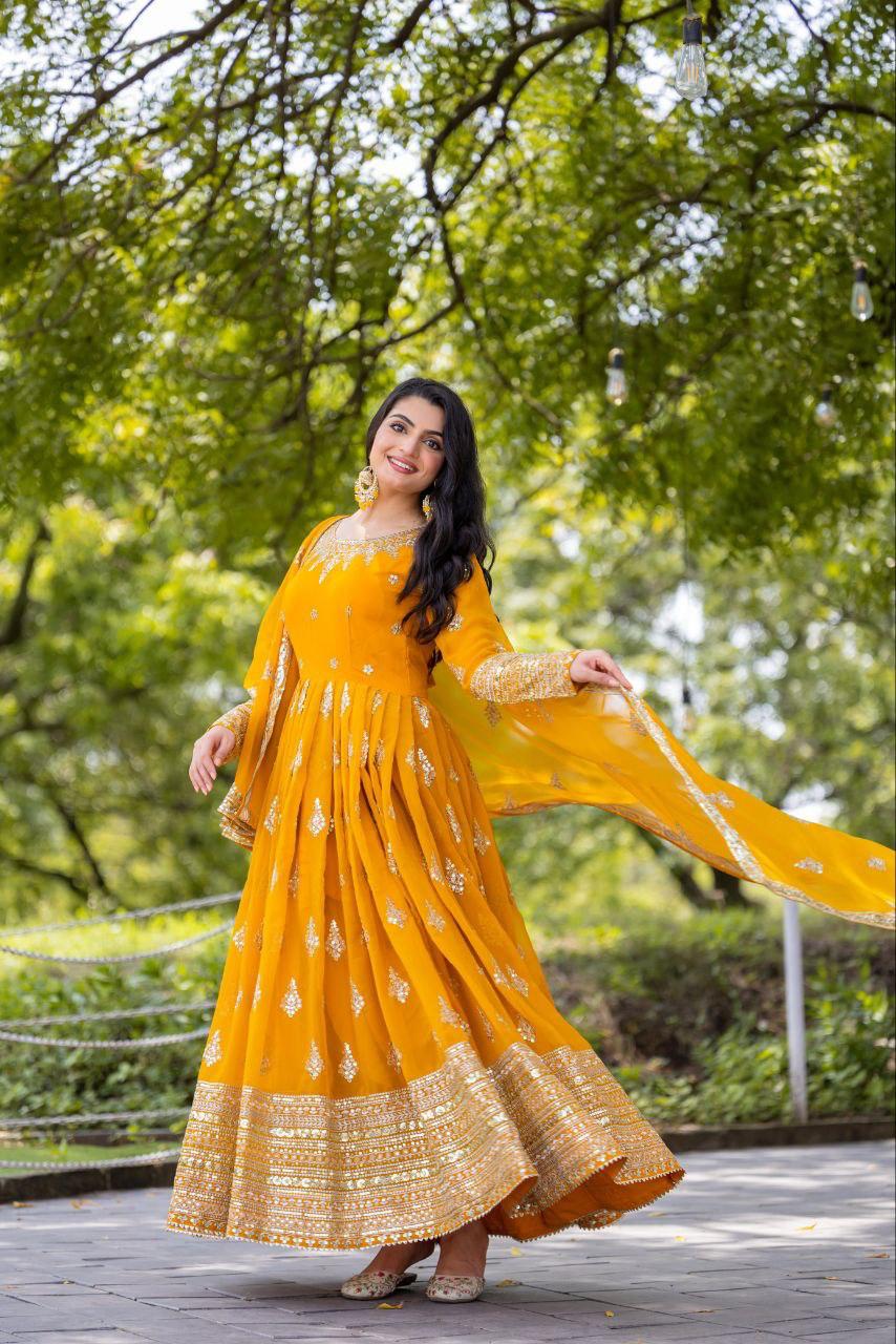 Heavy Embroidery Sequence Work Gown With Fully Stiched and Dupatta Ready to Wear