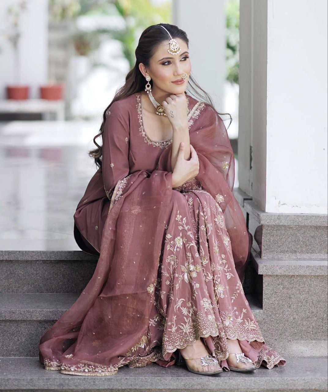 Chinon Top-Sarara and Dupatta Set Fully Stitched Ready To Wear