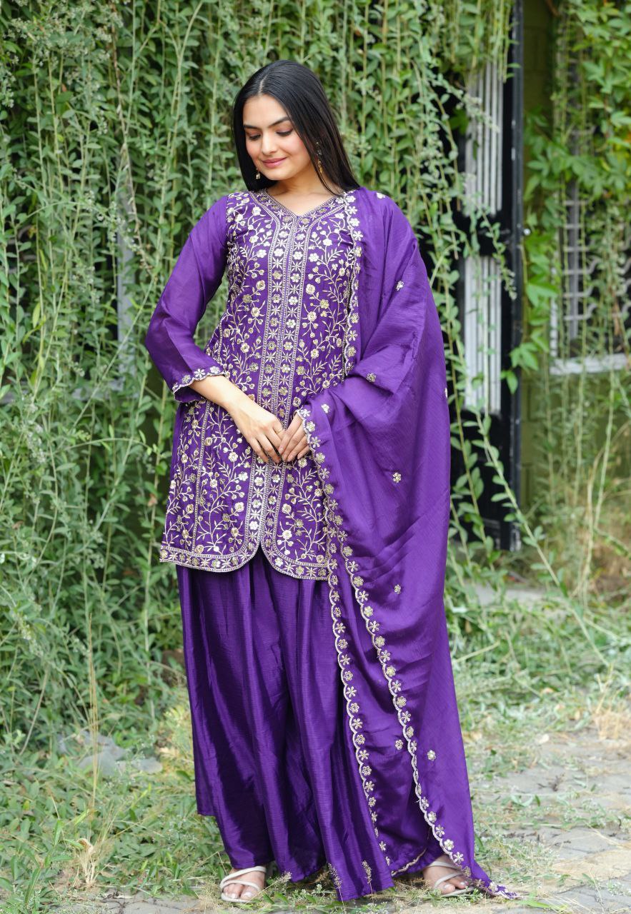 Chinon Sharara Suit With Sequence Embroidered Work