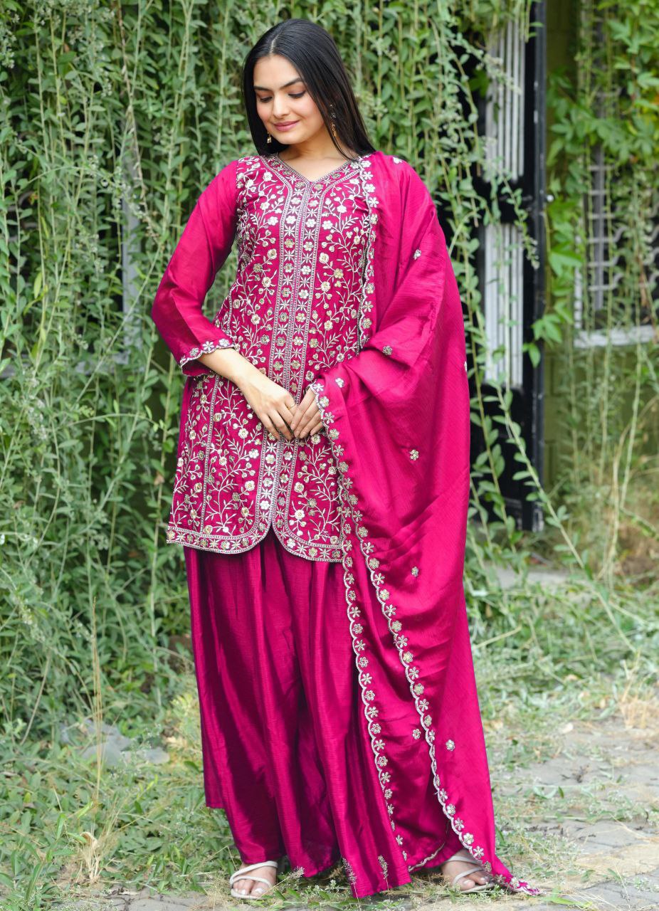 Chinon Sharara Suit With Sequence Embroidered Work