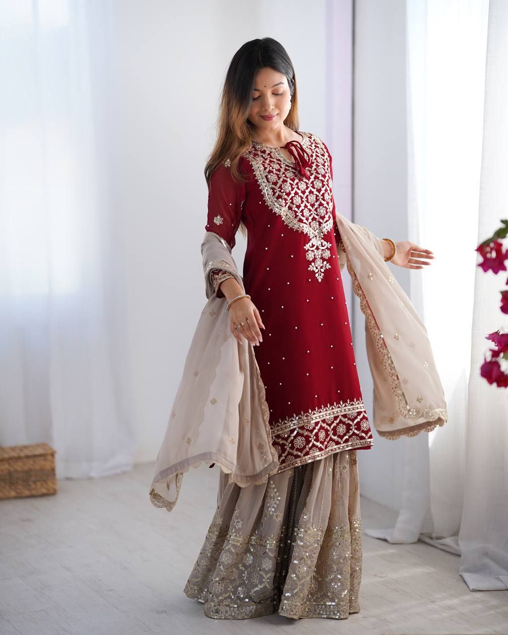 Top-Plazzo and Dupatta With Heavy Embroidery Work