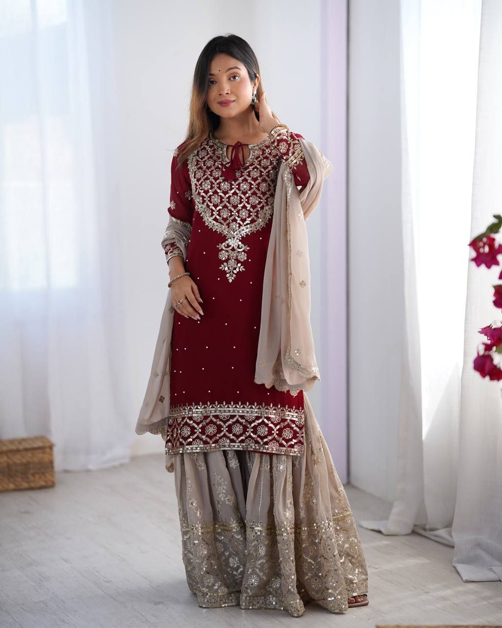 Top-Plazzo and Dupatta With Heavy Embroidery Work