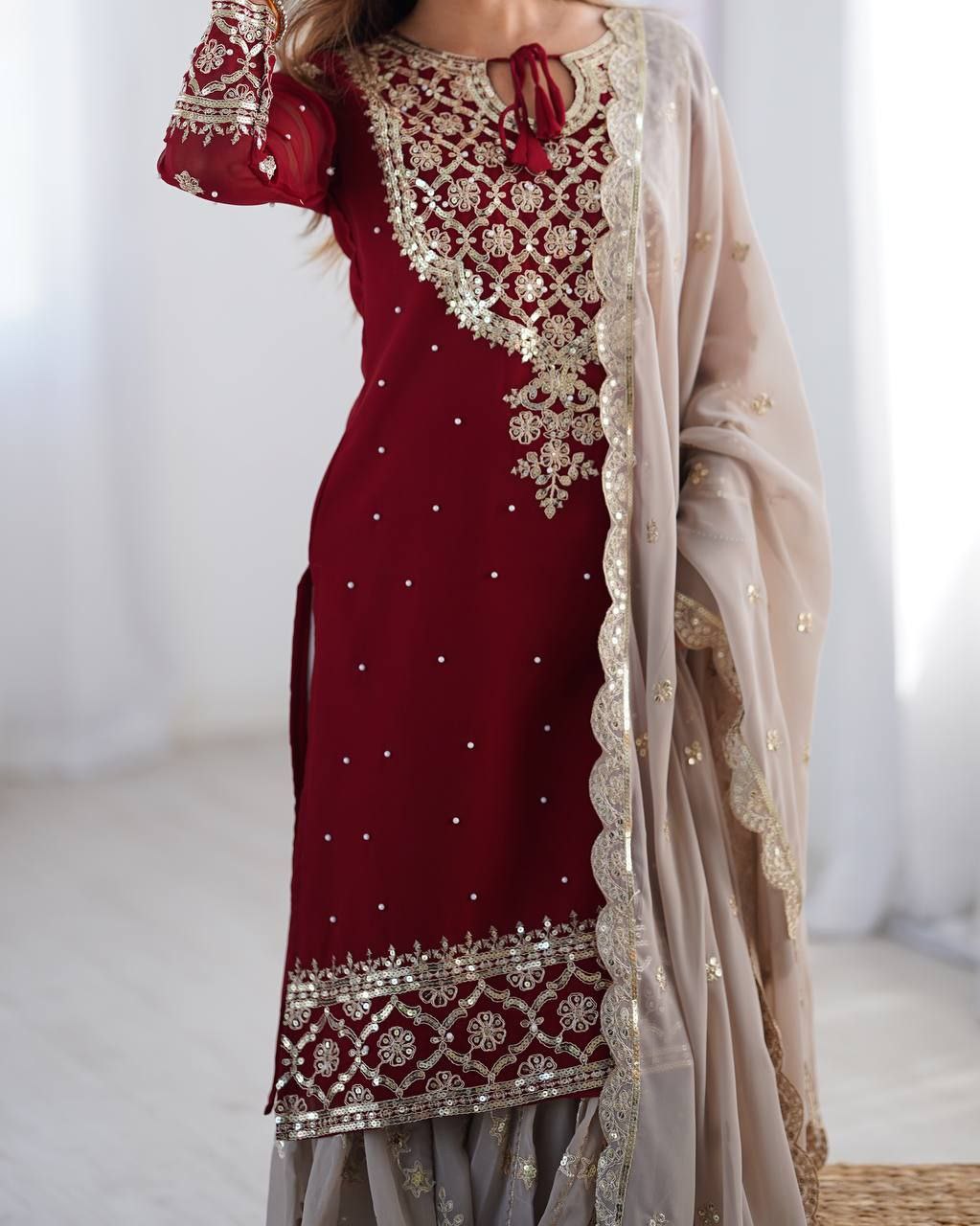 Top-Plazzo and Dupatta With Heavy Embroidery Work