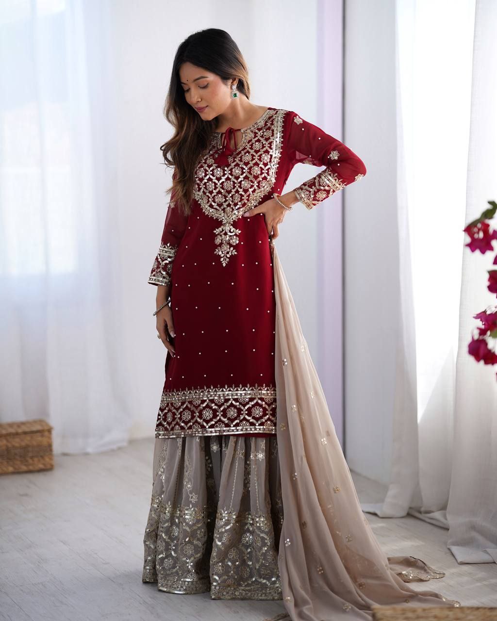 Top-Plazzo and Dupatta With Heavy Embroidery Work