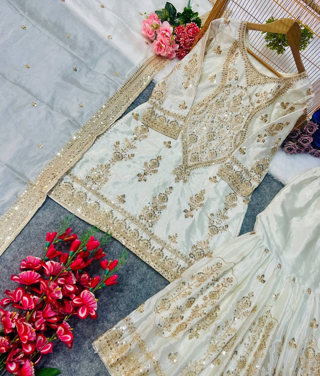 PARTY WEAR TOP AND SARARA WITH FANCY DUPPATA