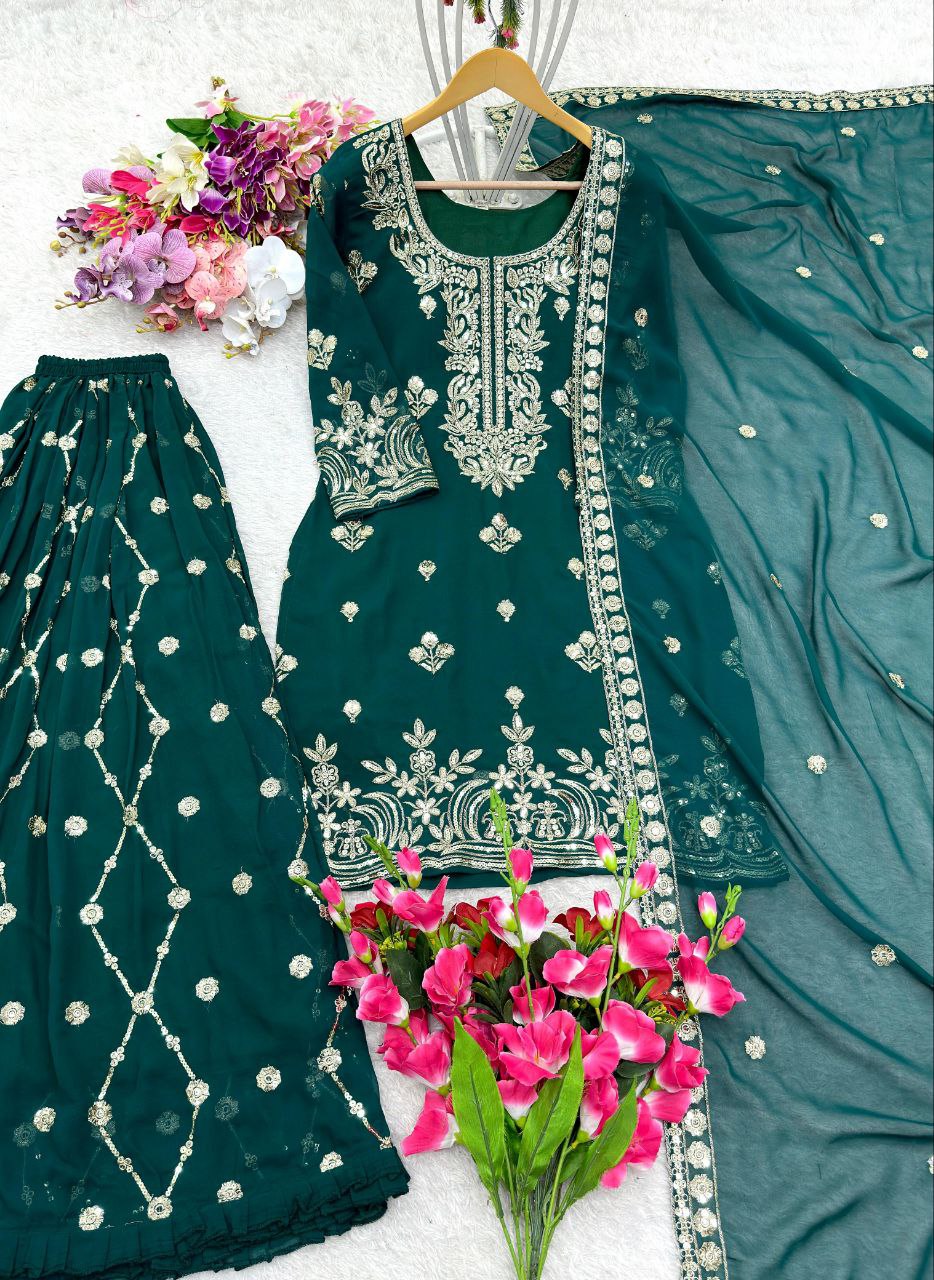 Pure Faux Georgette Top-Sarara and Dupatta Set