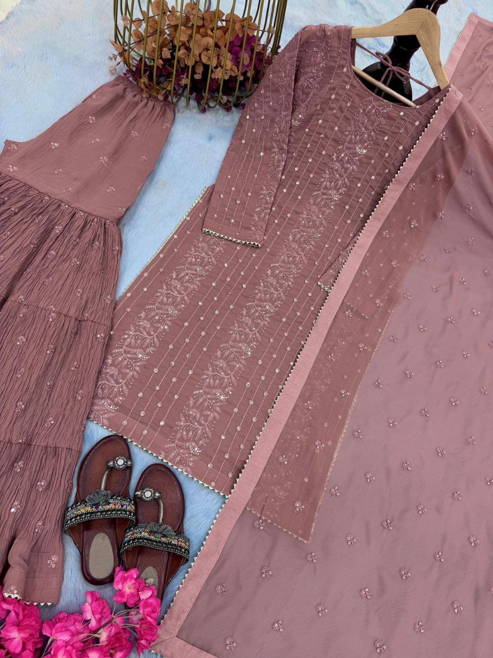 Đěsigner Party Wear Top Plazzo & Dupatta Set