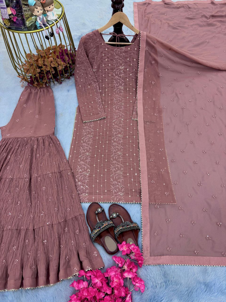Đěsigner Party Wear Top Plazzo & Dupatta Set