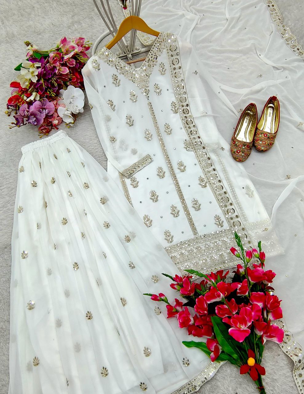 Georgette Top-Sarara and Dupatta
