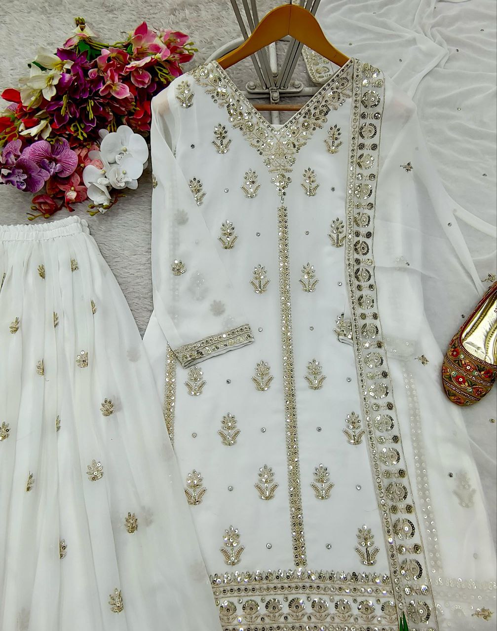 Georgette Top-Sarara and Dupatta