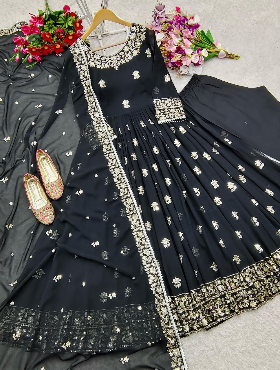 Heavy Fox Georgett Gown -Pent Dupatta Set Fully Stitched Ready To Wear