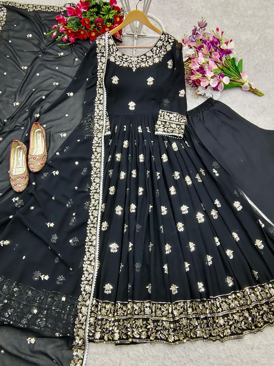 Heavy Fox Georgett Gown -Pent Dupatta Set Fully Stitched Ready To Wear