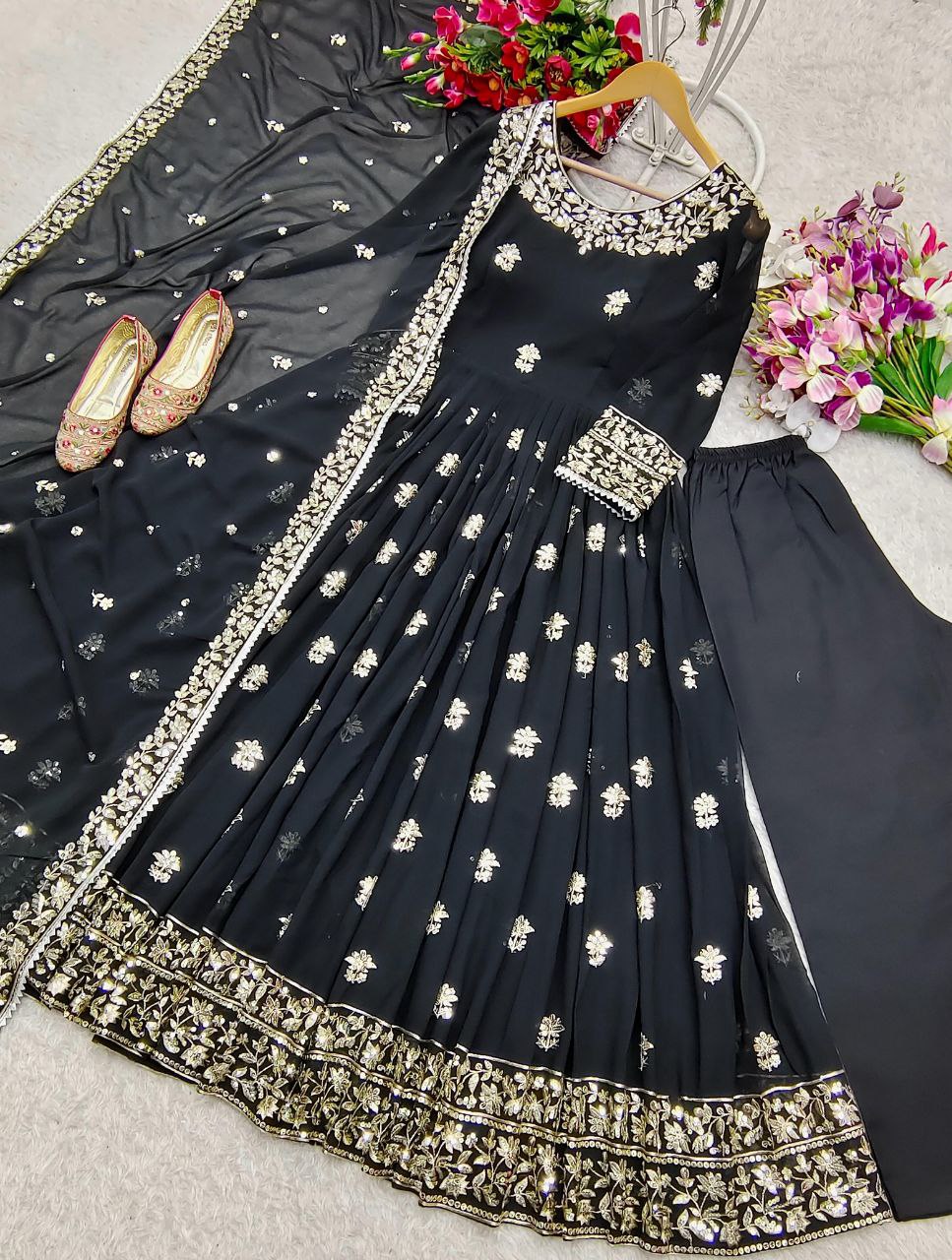 Heavy Fox Georgett Gown -Pent Dupatta Set Fully Stitched Ready To Wear