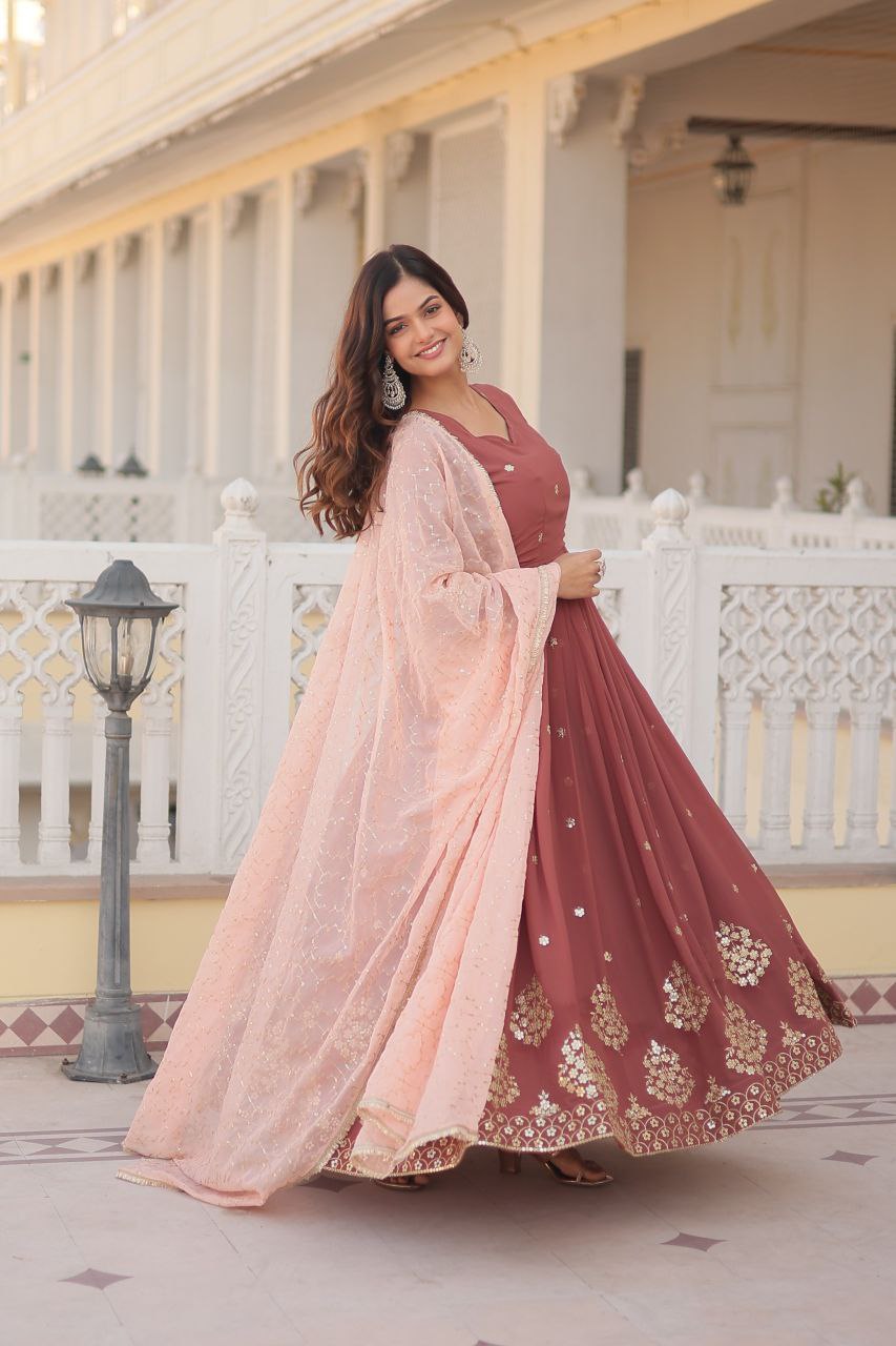 Faux Georgette with Zari Threa Gown
