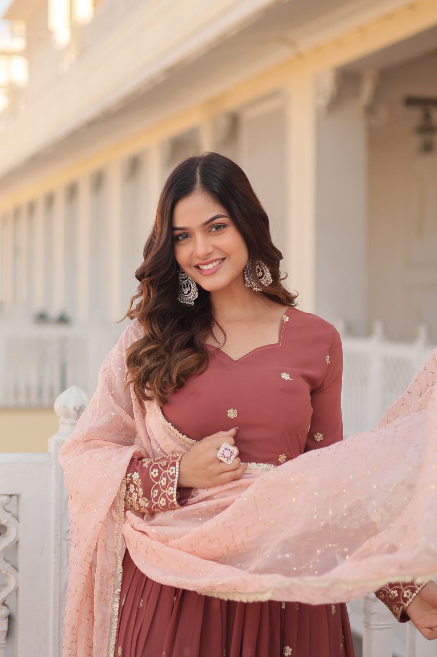 Faux Georgette with Zari Threa Gown