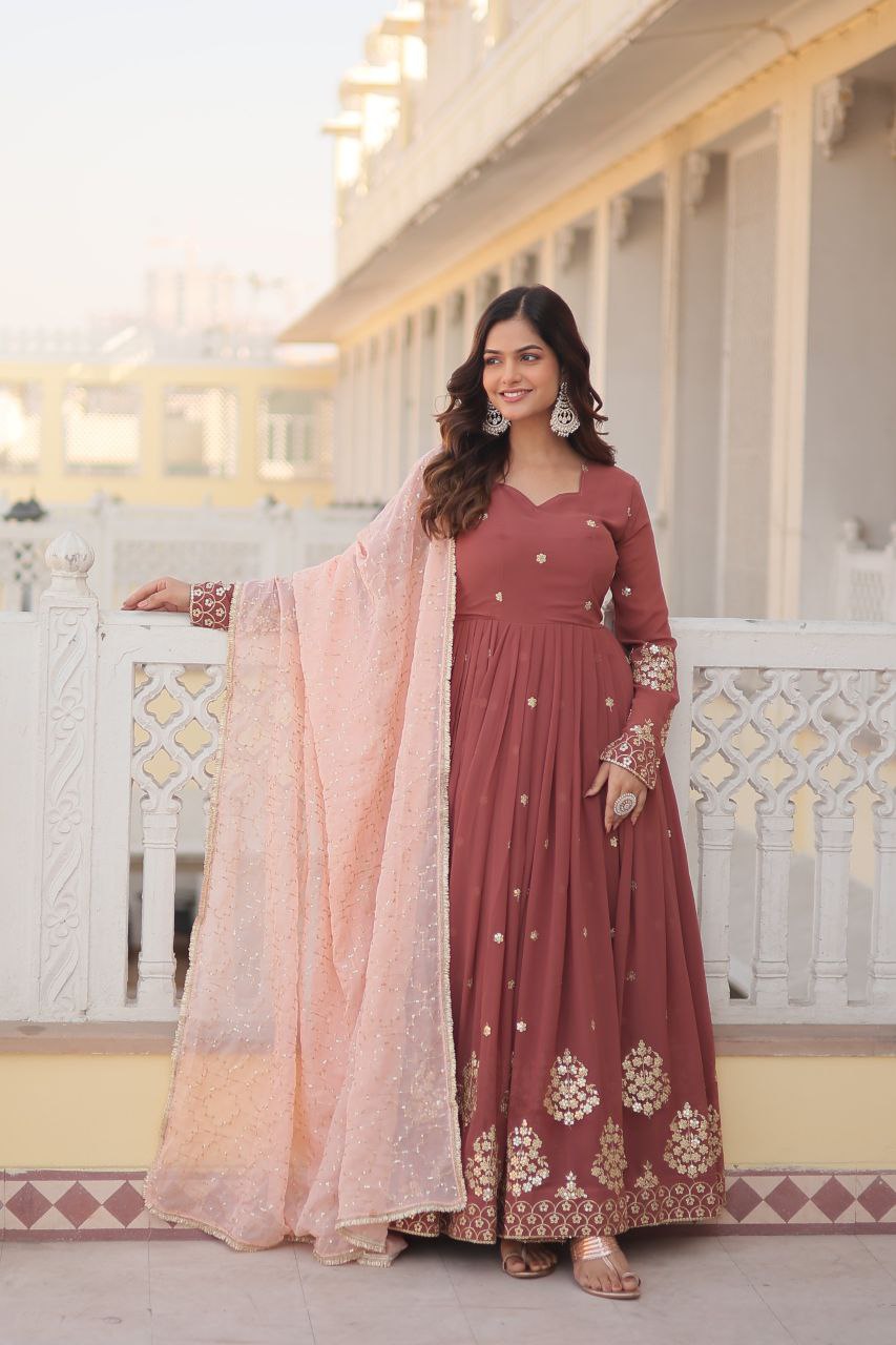 Faux Georgette with Zari Threa Gown