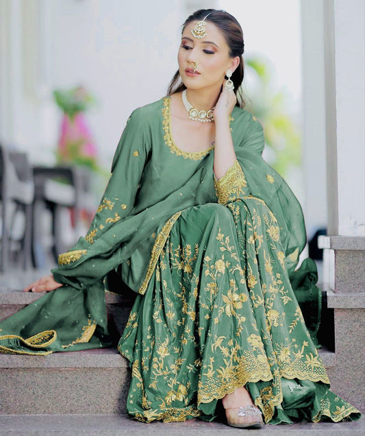 Chinon Top-Sarara and Dupatta Set Fully Stitched Ready To Wear