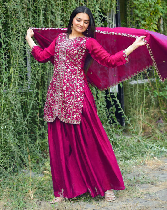 Chinon Sharara Suit With Sequence Embroidered Work