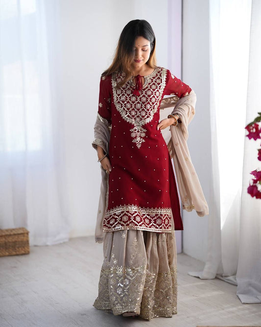 Top-Plazzo and Dupatta With Heavy Embroidery Work