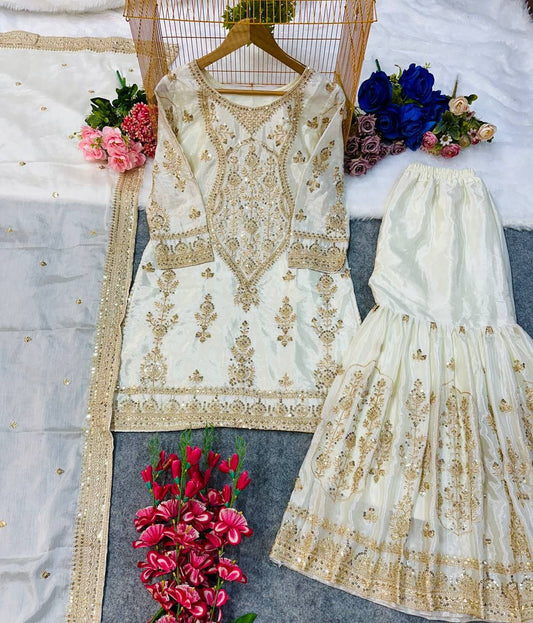 PARTY WEAR TOP AND SARARA WITH FANCY DUPPATA