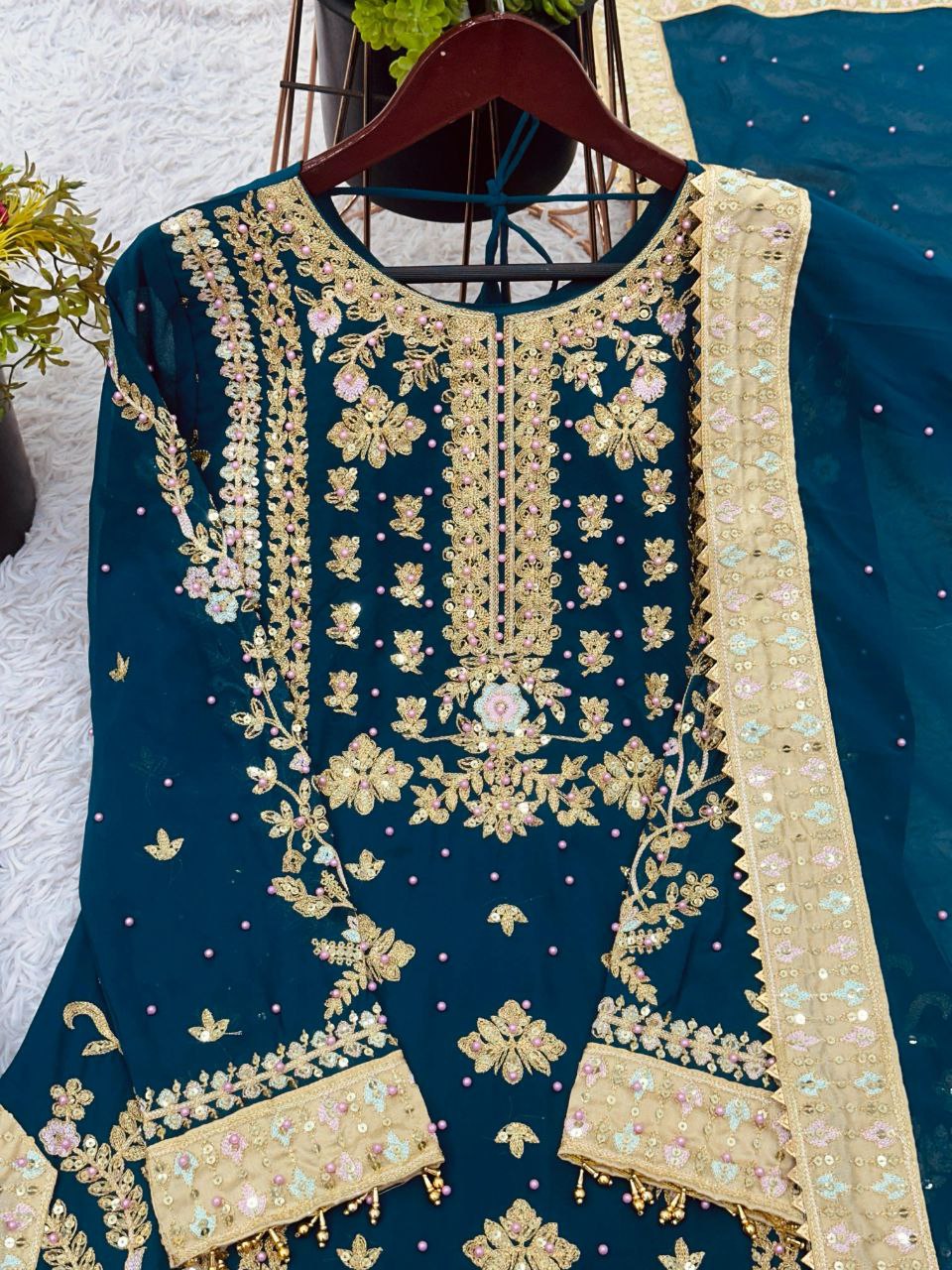 Heavy Embroidery Sequence Work Top-Bottom And Dupatta Set