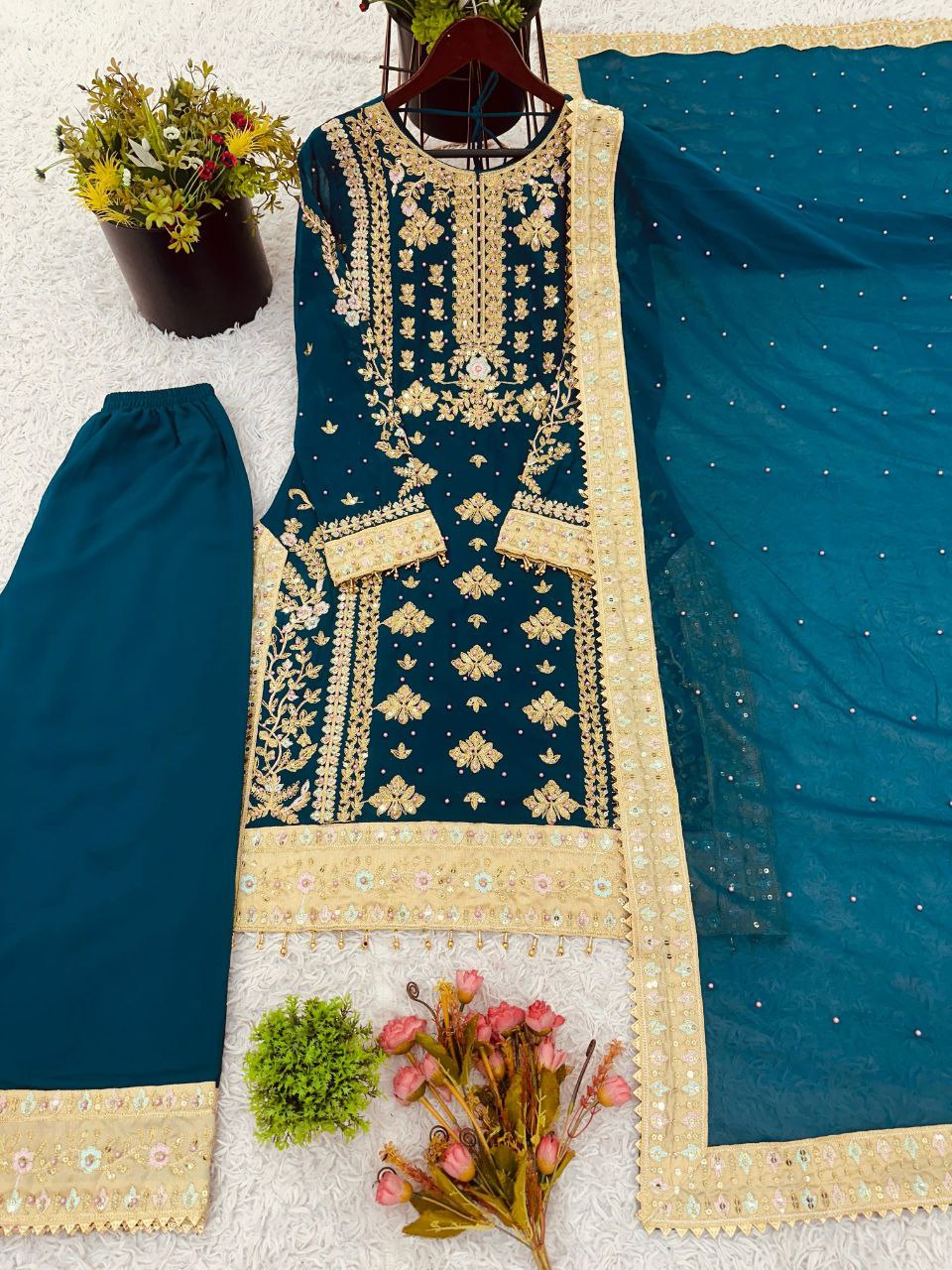 Heavy Embroidery Sequence Work Top-Bottom And Dupatta Set