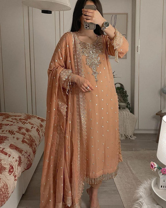 Heavy Faux Georgette Top Bottom & Dupatta Set