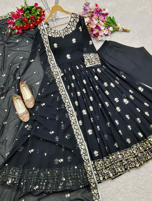 Heavy Fox Georgett Gown -Pent  Dupatta Set Fully Stitched Ready To Wear
